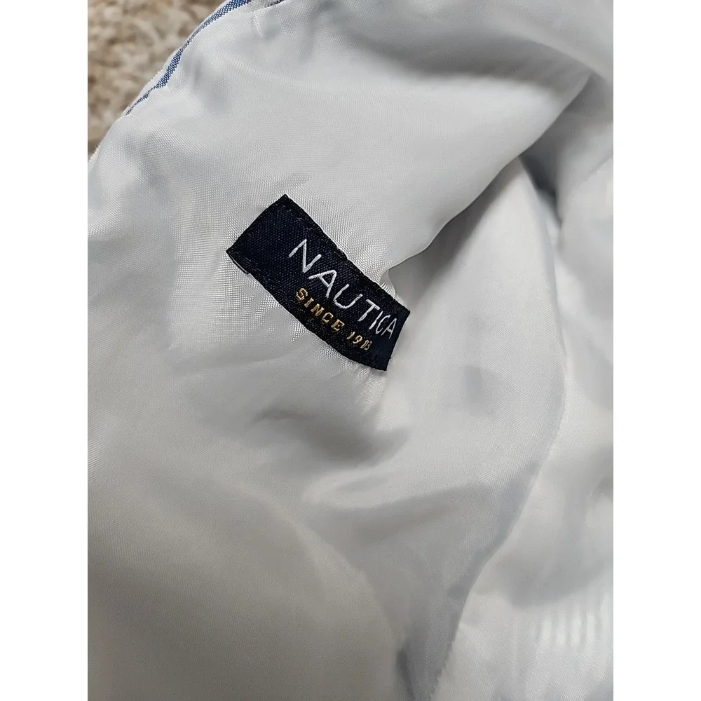 Nautica Seersucker Blazer Jacket Boys Size 5 Reg Blue White 2 Button